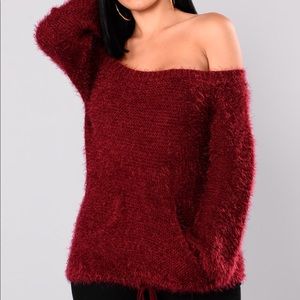 NWT Fashion Nova Elodie Fuzzy Sweater - Burgundy